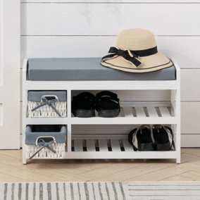 Livingandhome Wooden Shoe Cabinet Organizer Bench,2 drawers