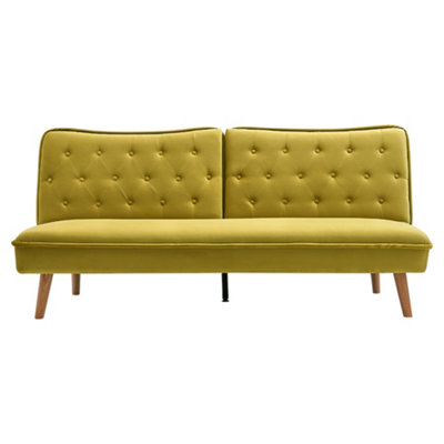 Livingandhome Yellow 2 Seat Fabric Upholstered Sofa Couch Convertible Sofabed with Wood Leg