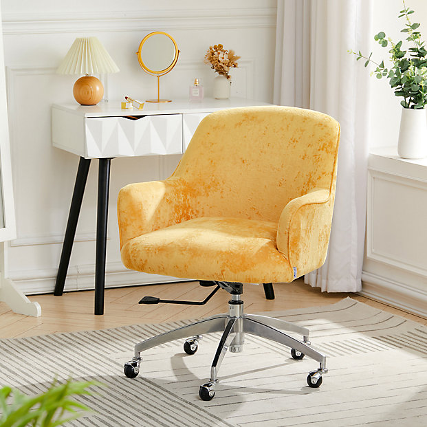 Livingandhome Yellow Adjustable Ice Velvet Swivel Office Chair | DIY at B&Q