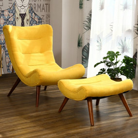 Livingandhome Yellow Chenille Recline Lounge Chair with Footstool