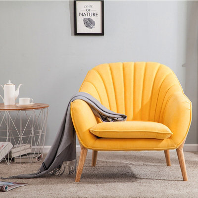 Livingandhome Yellow Faux Wool Upholstered Scallop Back Armchair