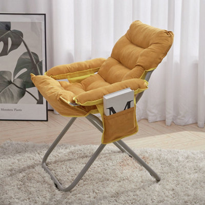 Livingandhome Yellow Folding Comfy Suede Moon Chair with Footstool