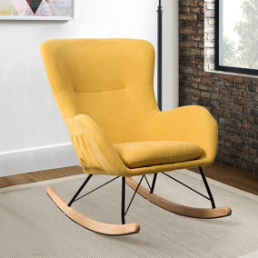 Livingandhome Yellow Linen Rocking Chair Armchair with Pocket