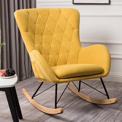 Livingandhome Yellow Linen Upholstered Rocking Armchair with Pocket ...