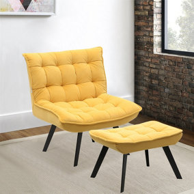 Livingandhome Yellow Modern Lounge Chair And Footstool
