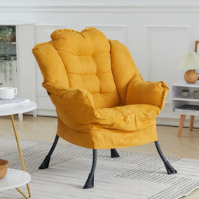 Livingandhome Yellow Modern Steel Frame Soft Suede Lazy Chair Upholstered High Back Armchair
