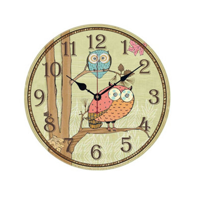 Livingandhome Yellow Round Cartoon Owl Cute Decorative Wall Clock for ...