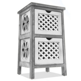 LIVIVO 2-Drawer Wooden Bedroom Cabinet - Freestanding Vintage Cupboard Storage Unit - White/Grey