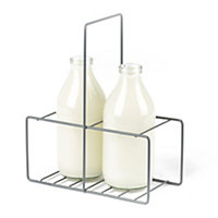 LIVIVO 2 Milk Bottle Holder - Tidy Crate Rack & Carrier, Doorstep Drink Storage Organiser, Metal Wire Caddy with Integrated Handle