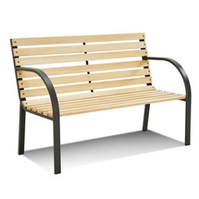 LIVIVO 2-Seater Garden Patio Bench - Wooden Durable Design with Metal Frames & Armrest, Outdoor Patio Furniture