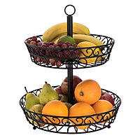 LIVIVO 2 Tier Fruit Basket - Kitchen Bowl Stand for Storing & Organizing Vegetables & Fruits, Countertop Storage Unit - Matt Black