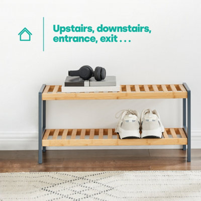LIVIVO 2-TIER Natural Bamboo Shoe Rack with 2 Shelves, Large Storage ...