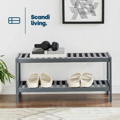 LIVIVO 2-TIER Natural Bamboo Shoe Rack with 2 Shelves, Large Storage Capacity, Wooden Shoe Stand & Organiser - GREY