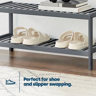 LIVIVO 2-TIER Natural Bamboo Shoe Rack with 2 Shelves, Large Storage Capacity, Wooden Shoe Stand & Organiser - GREY