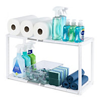 LIVIVO 2-Tier Under Sink Shelf Storage Organiser - Metal Adjustable Extendable Rack for Bathroom, Kitchen, Cupboard & Cabinet