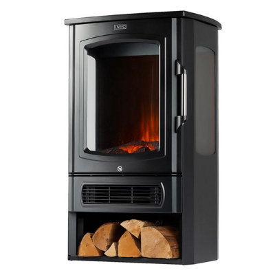 LIVIVO 2KW Electric Panoramic Fireplace Stove Heater Black