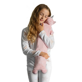 LIVIVO 2L Extra Long Fluffy Hot Water Bottle with Faux Fur Removable Cover, Machine Washable - 64cm/(Unicorn w/ Pom Pom)