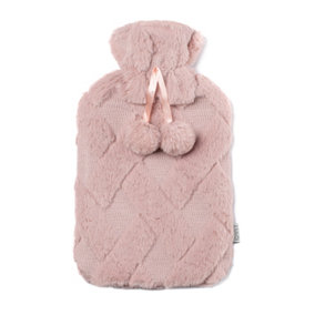 LIVIVO 2L Hot Water Bottle with Stylish Lattice Weave Design - Pink with Playful Pompom Detail
