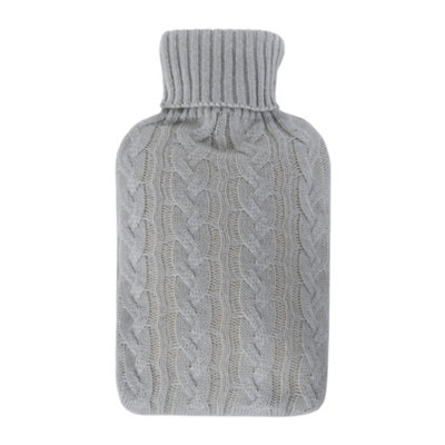 LIVIVO 2L Large Capacity Hot Water Bottle with Faux Fur Removable Fleece Cover - 32cm/ Grey