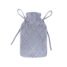 LIVIVO 2L Large Capacity Hot Water Bottle with Faux Fur Removable Fleece Cover - 32cm/Natural (Grey)