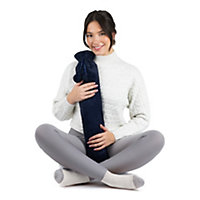 LIVIVO 2L Long Hot Water Bottle with Faux Fur Removable Cover - Navy Blue