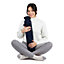 LIVIVO 2L Long Hot Water Bottle with Faux Fur Removable Cover - Navy Blue