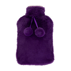 LIVIVO 2L Luxury Fluffy Hot Water Bottle with Faux Fur Removable Cover, Machine Washable -  Purple