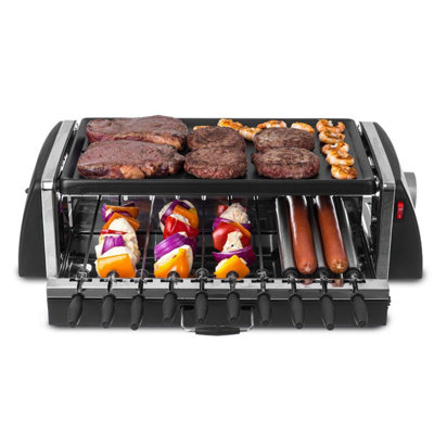 LIVIVO 3 in 1 BBQ Electric Hot Plate Grill with a Kebab Hot Dog Roller Stainless Steel Non Stock Portable Barbecue Grill DIY at B Q