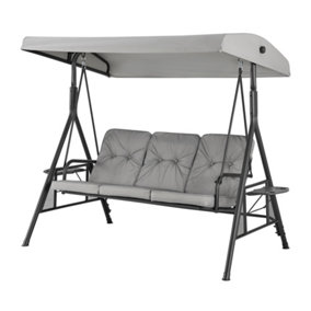 LIVIVO 3-Seater Garden Swing Seat with Cup Trays - Grey