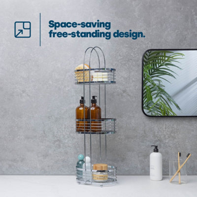 LIVIVO 3 Tier Floor Standing Bathroom Caddy Chrome Shower Organiser ...