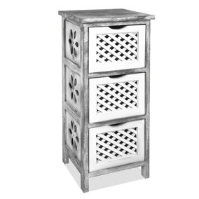 LIVIVO 3 Tier Traditional Wooden Drawer - Fully Assembled Bathroom, Cupboard, Home Decor & Shelf Storage Cabinet - Grey