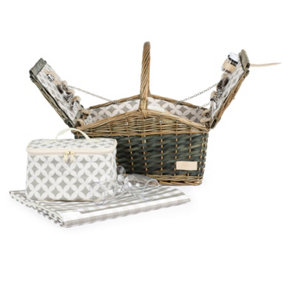 LIVIVO 30 Piece Vintage Wicker Picnic Basket - Including Large Insulated Cool Bag & Cutlery Set - 4 Person Hamper