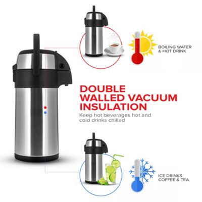 WUJO hot cold water air pump coffee pot flask thermos stainless steel  airpot with lever