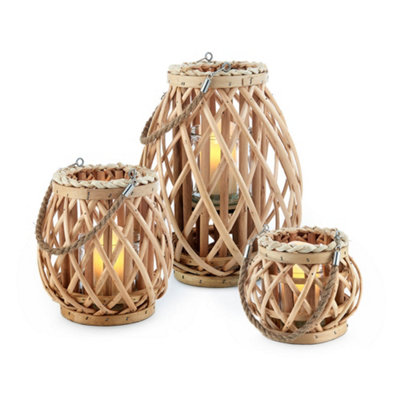 LIVIVO 3pc Wicker Willow Candle Lantern - Made from Hemp Rope & Willow ...