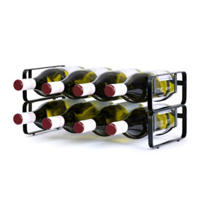 LIVIVO 4 Bottle Stackable Wine Shelf Rack - Ideal For Wine Bottles, Water Drinks, Beverages & Liquor - Black/Set of 2