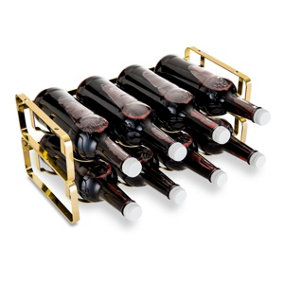 LIVIVO 4 Bottle Stackable Wine Shelf Rack - Ideal For Wine Bottles, Water Drinks, Beverages & Liquor - Gold/Set of 2