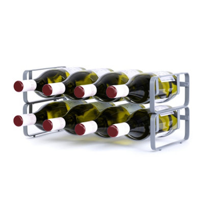 LIVIVO 4 Bottle Stackable Wine Shelf Rack - Ideal For Wine Bottles, Water Drinks, Beverages & Liquor - Grey/Set of 2