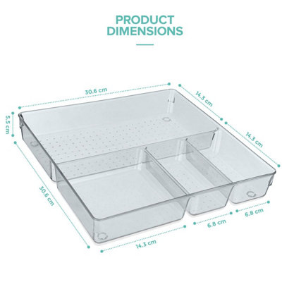 LIVIVO 4 Compartment Drawer Desk Organiser - Made From Clear Plastic, Storage Box Divider For Makeup, Stationary & Office Tools