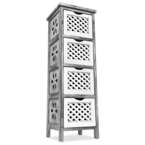 LIVIVO 4-Drawer Wooden Bedroom Cabinet - Freestanding Vintage Cupboard Storage Unit - White/Grey