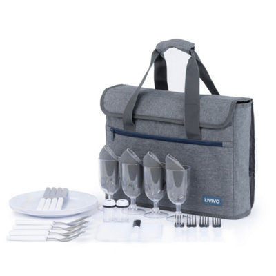 LIVIVO 4 Person Large Insulated Picnic Bag with Tableware Set