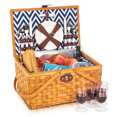 LIVIVO 4 Person Traditional Hamper Wicker Picnic Basket Including