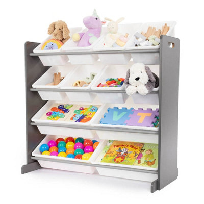 LIVIVO 4Tier Children Sling Bookcase with 12 Plastic Storage Tubs