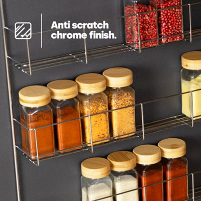 LIVIVO 4-Tier Spice Rack Organiser - Wall Mounted & Hanging Stainless Steel Kitchen Pantry Shelf for Spices & Condiments