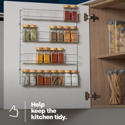 LIVIVO 4-Tier Spice Rack Organiser - Wall Mounted & Hanging Stainless Steel Kitchen Pantry Shelf for Spices & Condiments