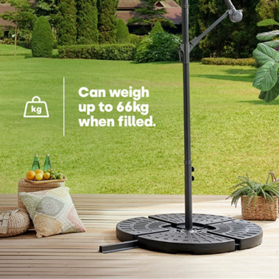 LIVIVO 4pc Umbrella Cantilever Parasol Base - Heavy Duty Plastic Garden Stand, 80kg Sand or 60L Water Fill, Outdoor Weights