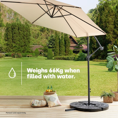 LIVIVO 4pc Umbrella Cantilever Parasol Base - Heavy Duty Plastic Garden Stand, 80kg Sand or 60L Water Fill, Outdoor Weights
