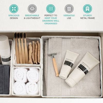 LIVIVO 4Pc Wicker Storage Organiser - Minimalistic Design with Spacious Compartments & Metal Frame - Bathroom, Office & Home Decor