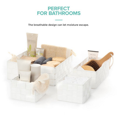 LIVIVO 4Pc Wicker Storage Organiser - Minimalistic Design with Spacious Compartments & Metal Frame - Bathroom, Office & Home Decor