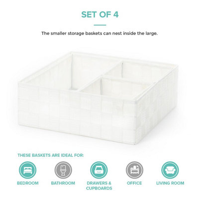 LIVIVO 4Pc Wicker Storage Organiser - Minimalistic Design with Spacious Compartments & Metal Frame - Bathroom, Office & Home Decor