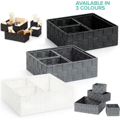 LIVIVO 4Pc Wicker Storage Organiser - Minimalistic Design with Spacious Compartments & Metal Frame - Bathroom, Office & Home Decor